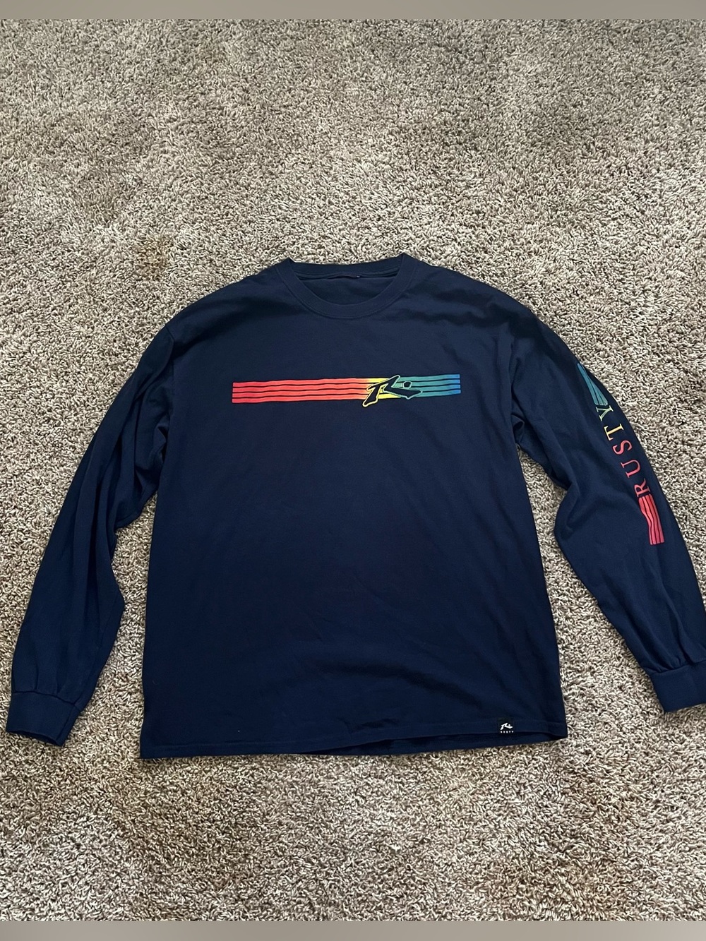 Rusty Navy Long Sleeve Tee with Rainbow Gradient Logo